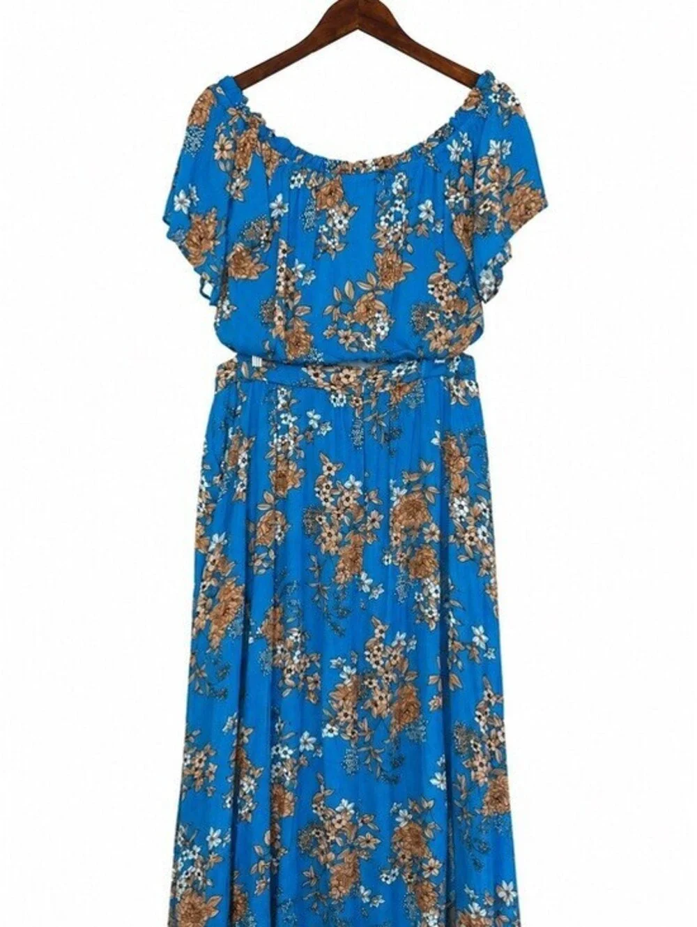 Torrid Blue Floral Off-The-Shoulder Crop Top & Midi Skirt 2-Piece Set Size 1X